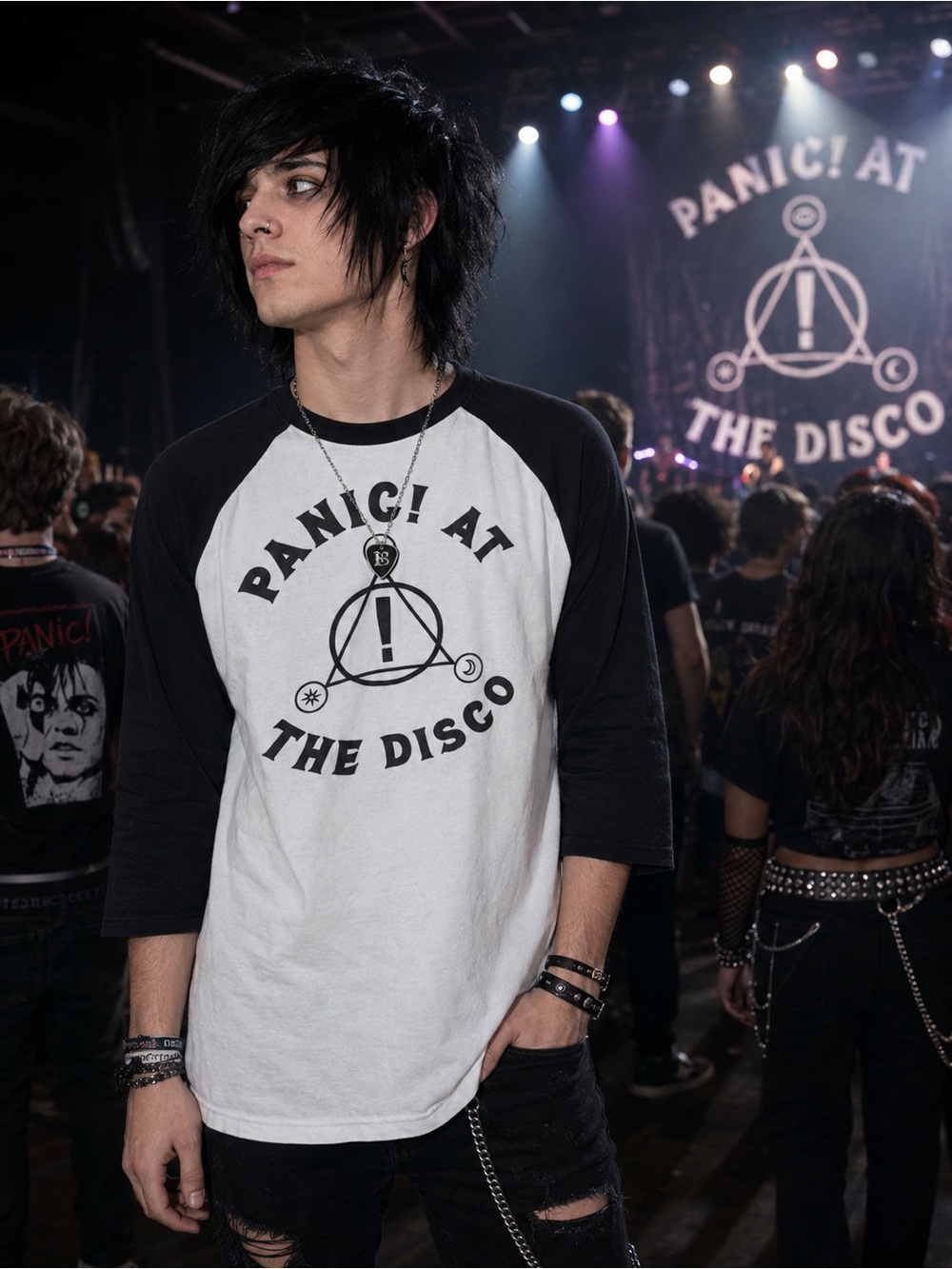 Hot Topic Panic! At The Disco Manhead Raglan Baseball Tee XL Emo Band Shirt